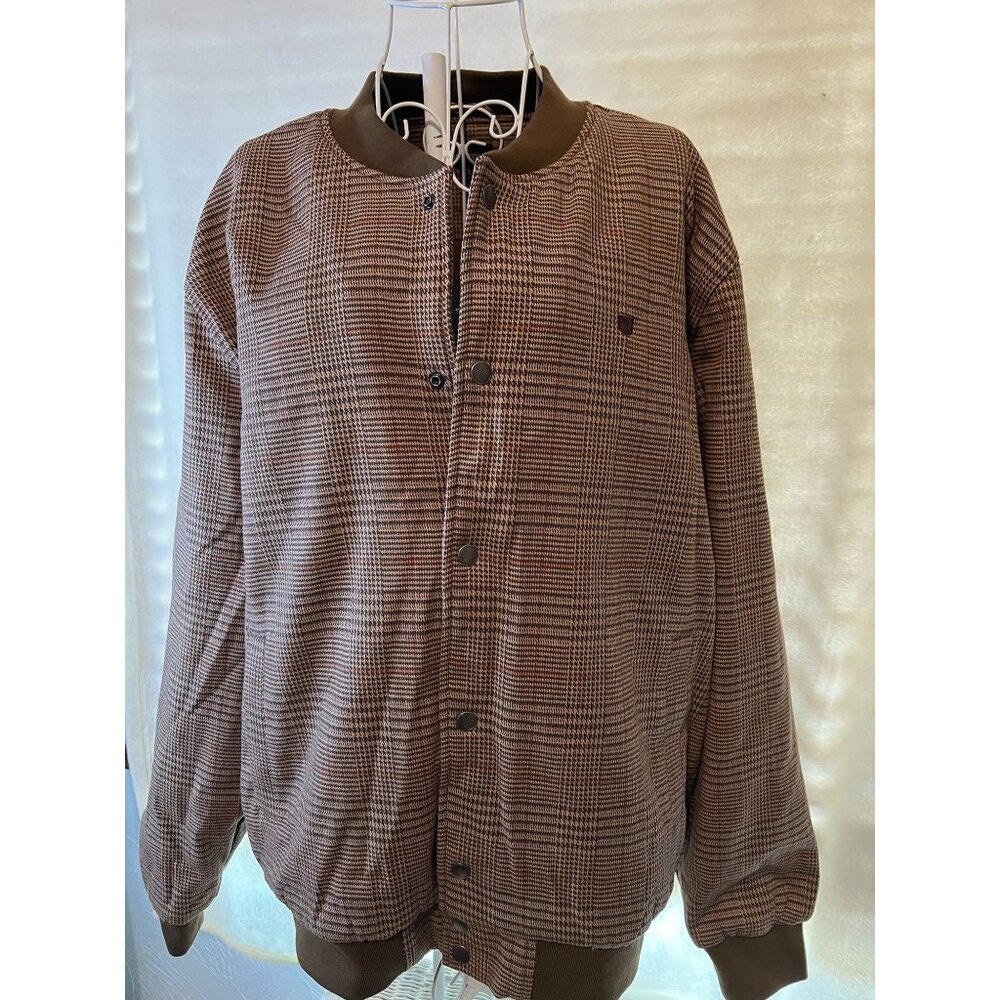 Brixton Plaid Bomber Jacket XL Men's Cotton & Polyester Brown & Tan